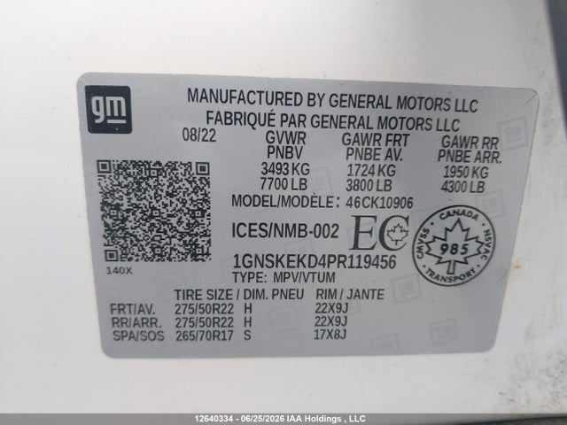 2023 Chevrolet Suburban K1500 Rst მანქანა იყიდება აუქციონზე, vin: 1GNSKEKD4PR119456, აუქციონის ნომერი: 12640334