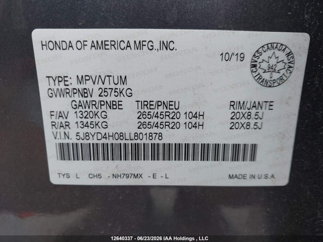 Acura Mdx A-spec/pmc Edition 2020 5J8YD4H08LL801878 Image 18