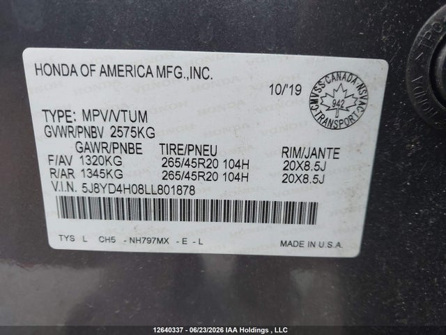Acura Mdx A-spec/pmc Edition 2020 5J8YD4H08LL801878 Image 9