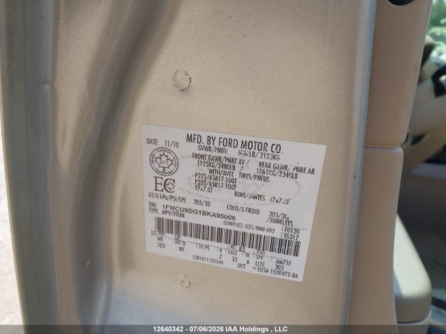 12640342 :رقم المزاد ، 1FMCU9DG1BKA95006 vin ، 2011 Ford Escape مزاد بيع