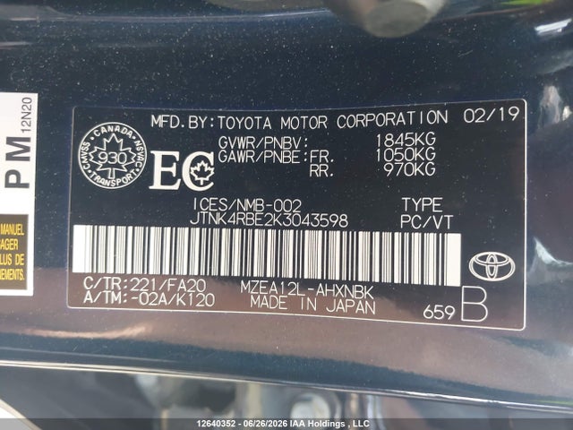 Toyota Corolla 2019 JTNK4RBE2K3043598 Image 20