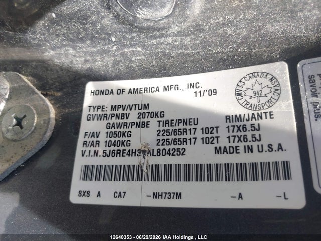 2010 Honda Cr-v Lx მანქანა იყიდება აუქციონზე, vin: 5J6RE4H31AL804252, აუქციონის ნომერი: 12640353