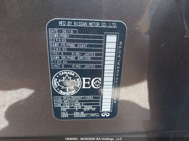 3PCAJ5M39KF110584 Infiniti Qx50 Essential/pure