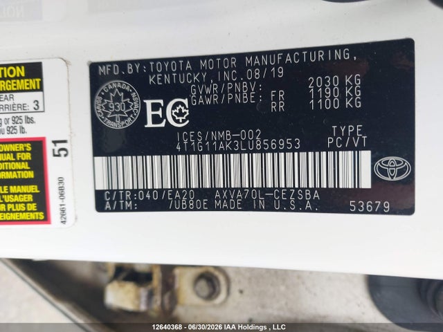 Toyota Camry 2020 4T1G11AK3LU856953 Image 17