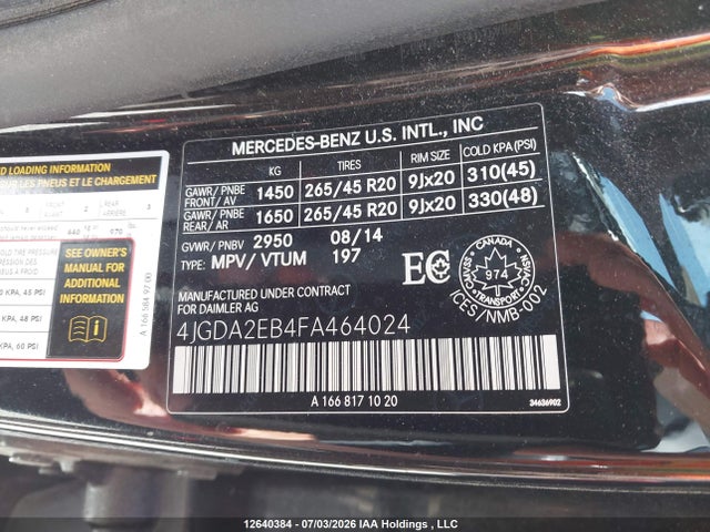 Mercedes-Benz Ml 350 Bluetec 4matic 2015 4JGDA2EB4FA464024 Image 9