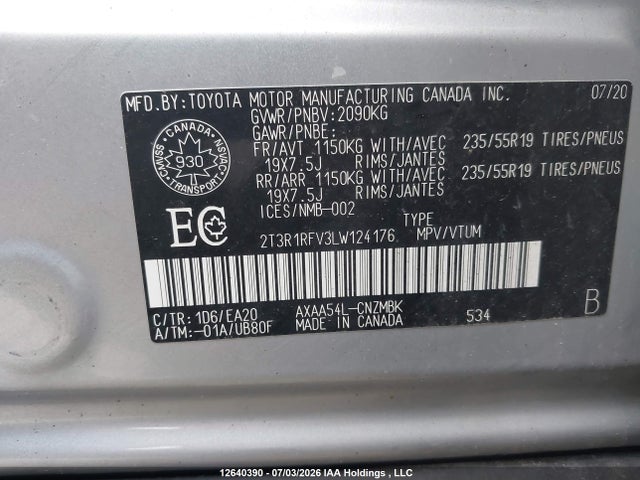 Toyota Rav4 Xle 2020 2T3R1RFV3LW124176 Image 9