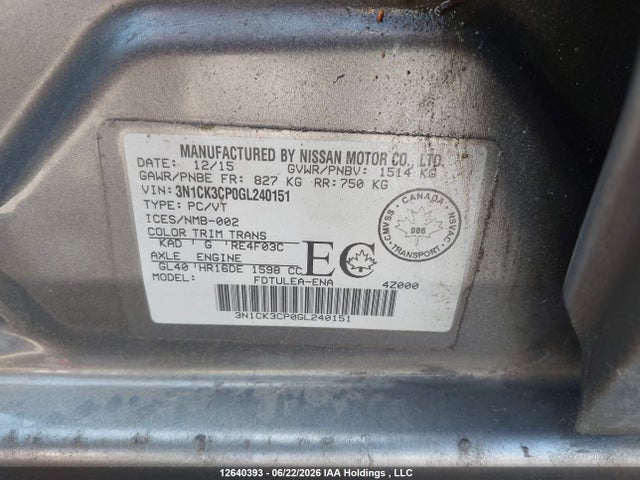 3N1CK3CP0GL240151 Nissan Micra