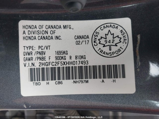 Honda Civic Lx 2017 2HGFC2F5XHH017493 Image 19
