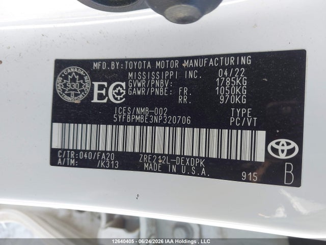 Toyota Corolla Le/xle 2022 5YFBPMBE3NP320706 Image 9