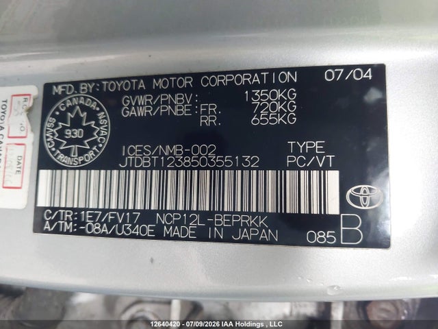 Продаж на аукціоні авто 2005 Toyota Echo, vin: JTDBT123850355132, номер лоту: 12640420