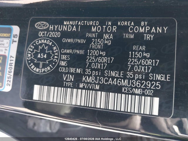 Продажа на аукционе авто 2021 Hyundai Tucson Limited/sel/sport/ultimate/value, vin: KM8J3CA46MU362925, номер лота: 12640426