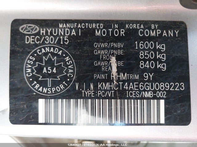 Aukcja sprzedaży 2016 Hyundai Accent Se, vin: KMHCT4AE6GU089223, numer aukcji: 12640427