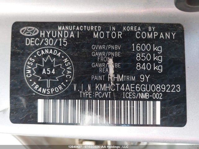 Aukcja sprzedaży 2016 Hyundai Accent Se, vin: KMHCT4AE6GU089223, numer aukcji: 12640427