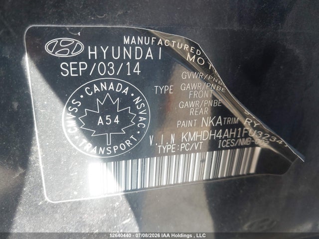 Aukcja sprzedaży 2015 Hyundai Elantra Gl/l/sport Appearance, vin: KMHDH4AE4FU323413, numer aukcji: 12640440