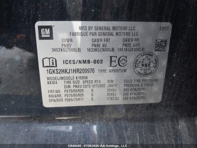1GKS2HKJ1HR209976 GMC Yukon Xl Denali Denali