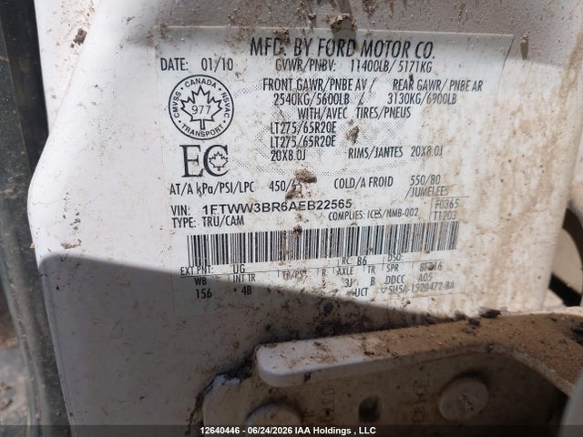 12640446 :رقم المزاد ، 1FTWW3BR6AEB22565 vin ، 2010 Ford F Series مزاد بيع