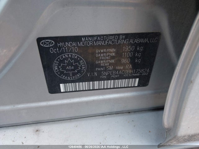 Продаж на аукціоні авто 2011 Hyundai Sonata Gls, vin: 5NPEB4AC0BH175824, номер лоту: 12640456