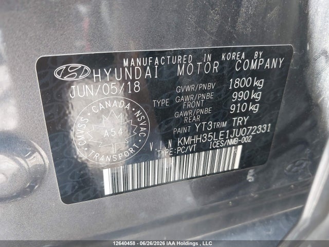 12640458 :رقم المزاد ، KMHH35LE1JU072331 vin ، 2018 Hyundai Elantra Gt Gl مزاد بيع