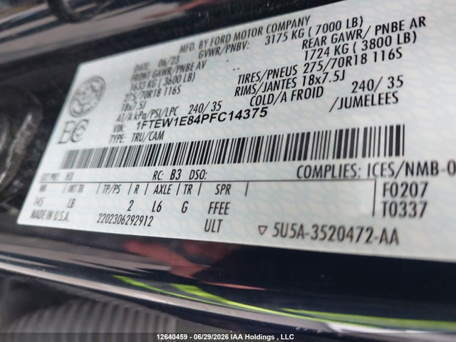 Продаж на аукціоні авто 2023 Ford F-150 Tremor, vin: 1FTEW1E84PFC14375, номер лоту: 12640459