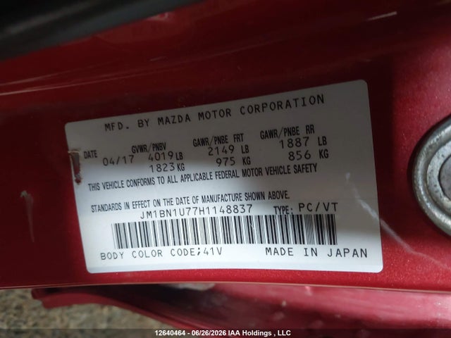 Продаж на аукціоні авто 2017 Mazda Mazda3, vin: JM1BN1U77H1148837, номер лоту: 12640464