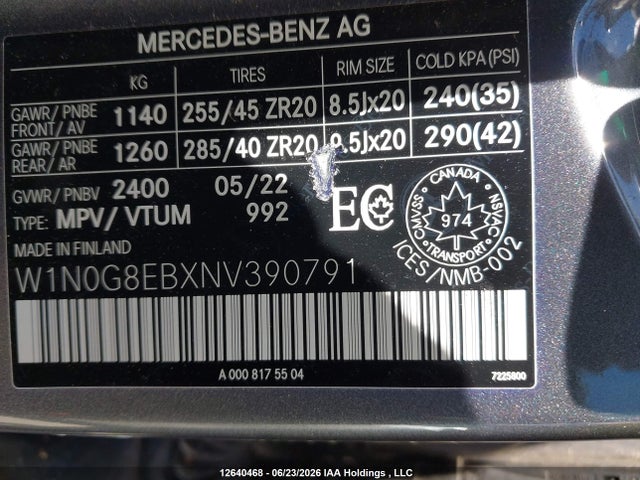 2022 Mercedes-benz Glc 300 4matic მანქანა იყიდება აუქციონზე, vin: W1N0G8EBXNV390791, აუქციონის ნომერი: 12640468