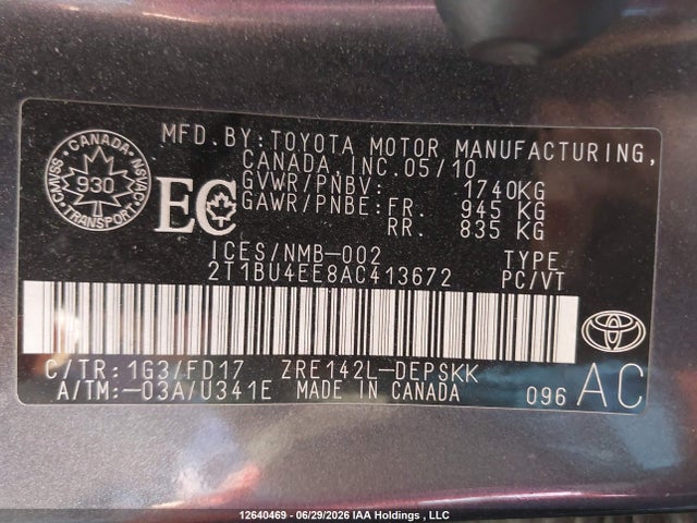 Продаж на аукціоні авто 2010 Toyota Corolla S, vin: 2T1BU4EE8AC413672, номер лоту: 12640469