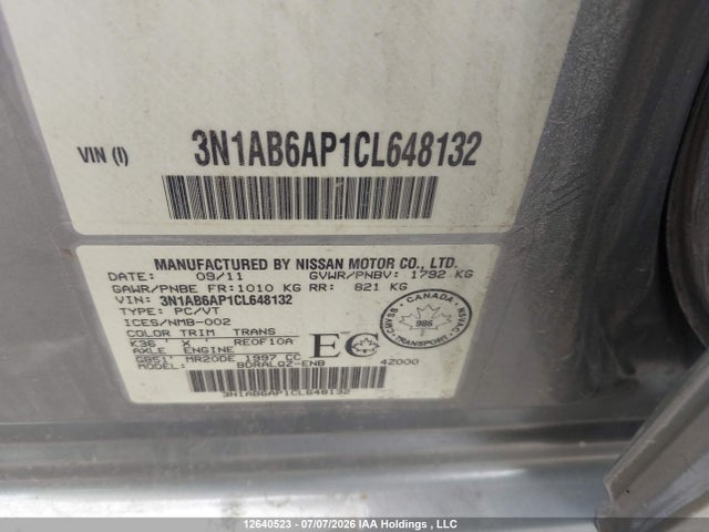 2012 Nissan Sentra მანქანა იყიდება აუქციონზე, vin: 3N1AB6AP1CL648132, აუქციონის ნომერი: 12640523