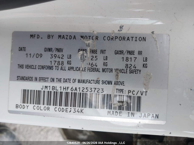 12640529 :رقم المزاد ، JM1BL1HF6A1253723 vin ، 2010 Mazda 3 I مزاد بيع