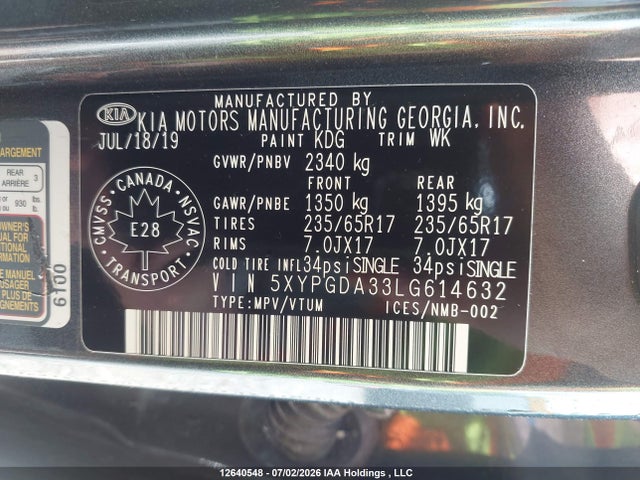 KIA Sorento L/lx 2020 5XYPGDA33LG614632 Image 9