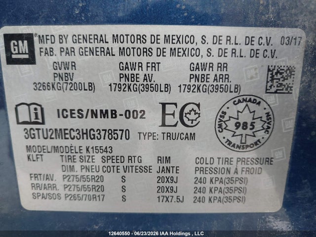 GMC Sierra K1500 Sle 2017 3GTU2MEC3HG378570 Image 17