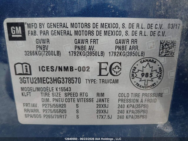 GMC Sierra K1500 Sle 2017 3GTU2MEC3HG378570 Image 9