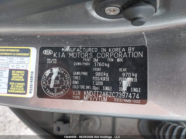 12640558 :رقم المزاد ، KNDJT2A62C7397474 vin ، 2012 Kia Soul مزاد بيع