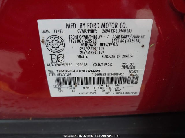 Продажа на аукционе авто 2022 Ford Explorer, vin: 1FMSK8KHXNGA14650, номер лота: 12640562