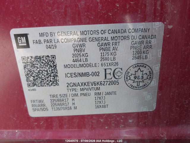 Chevrolet EQUINOX LT 2019 2GNAXKEV6K6272005 Image 9