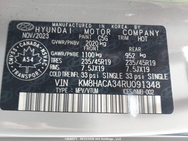 12640573 :رقم المزاد ، KM8HACA34RU091348 vin ، 2024 Hyundai Kona N Line مزاد بيع