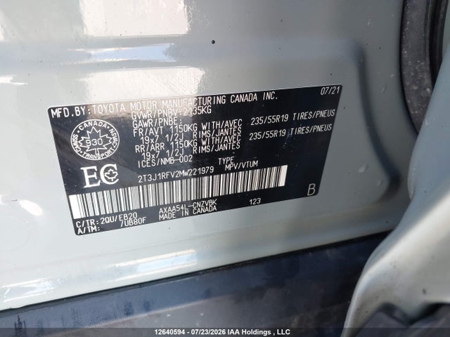 Продаж на аукціоні авто 2021 Toyota Rav4 Trail, vin: 2T3J1RFV2MW221979, номер лоту: 12640594