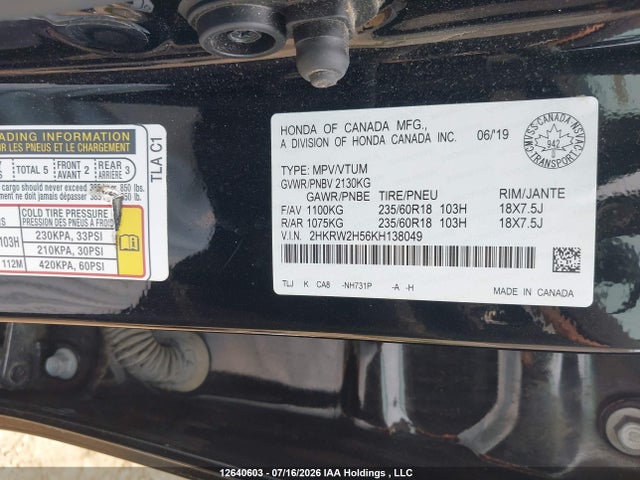 Honda CR-V EX 2019 2HKRW2H56KH138049 Image 9