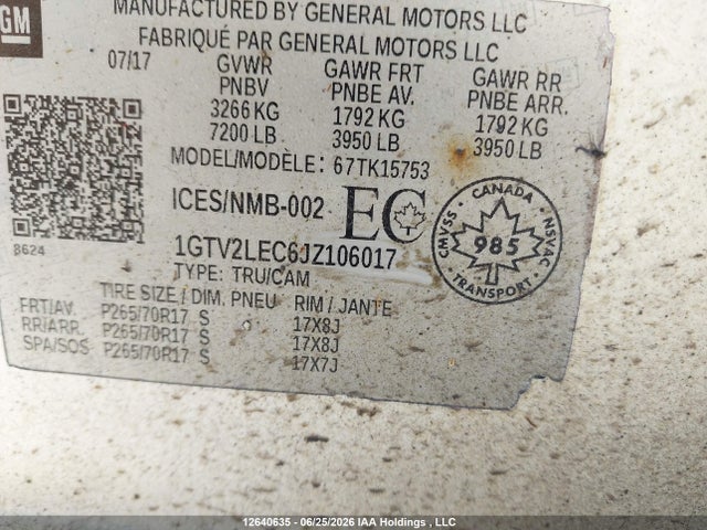 1GTV2LEC6JZ106017 GMC SIERRA 1500