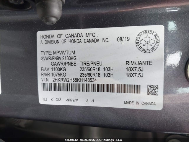 Honda CR-V EX 2019 2HKRW2H58KH148534 Image 9