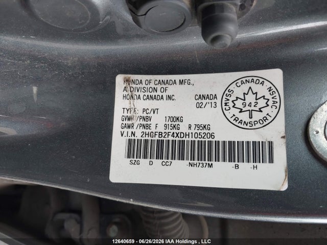Aukcja sprzedaży 2013 Honda Civic Lx, vin: 2HGFB2F4XDH105206, numer aukcji: 12640659