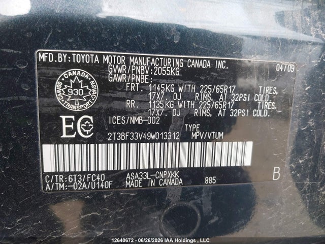 Продаж на аукціоні авто 2009 Toyota Rav4, vin: 2T3BF33V49W013312, номер лоту: 12640672
