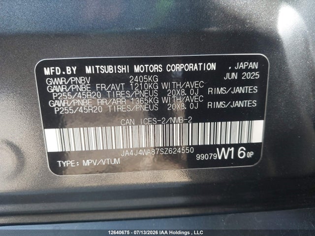 Aukcja sprzedaży 2025 Mitsubishi Outlander, vin: JA4J4WA87SZ624550, numer aukcji: 12640675