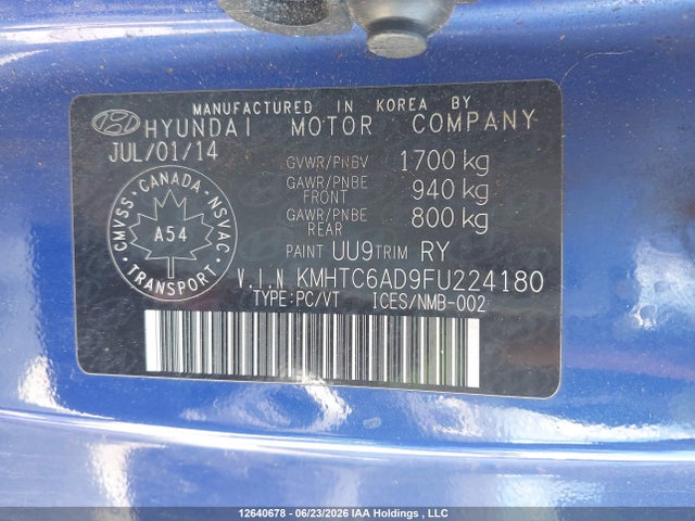 2015 Hyundai Veloster Se მანქანა იყიდება აუქციონზე, vin: KMHTC6AD9FU224180, აუქციონის ნომერი: 12640678