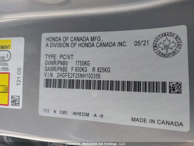 Honda Civic Lx 2022 2HGFE2F25NH100356 Image 9