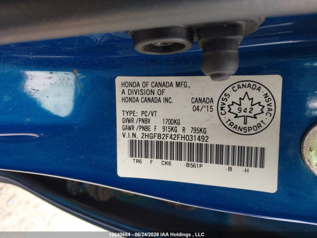 Продаж на аукціоні авто 2015 Honda Civic Lx, vin: 2HGFB2F42FH031492, номер лоту: 12640684