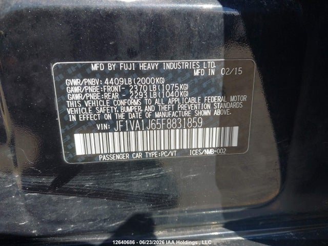 Aukcja sprzedaży 2015 Subaru Wrx Sport-tech Package, vin: JF1VA1J65F8831859, numer aukcji: 12640686