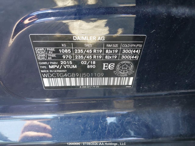 Aukcja sprzedaży 2018 Mercedes-benz Gla 250 4matic, vin: WDCTG4GB9JJ501109, numer aukcji: 12640690