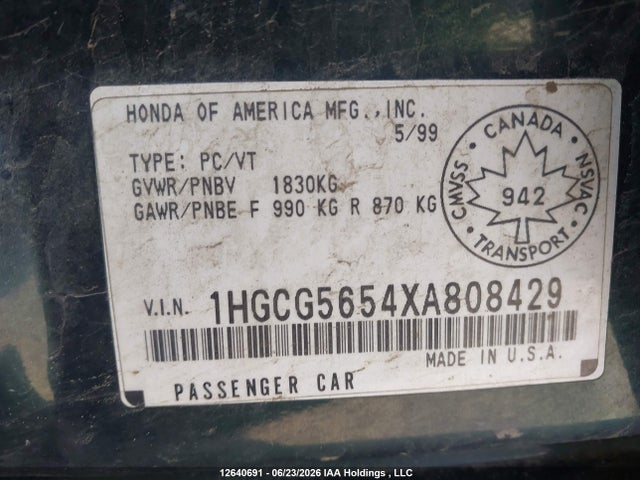 Продаж на аукціоні авто 1999 Honda Accord Ex, vin: 1HGCG5654XA808429, номер лоту: 12640691