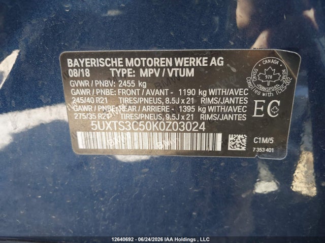 BMW X3 M40i 2019 5UXTS3C50K0Z03024 Image 9