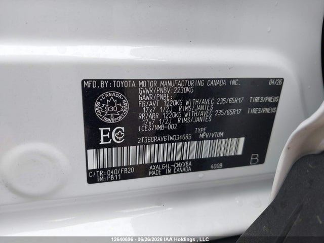 2026 Toyota Rav4 მანქანა იყიდება აუქციონზე, vin: 2T36CRAV6TW034685, აუქციონის ნომერი: 12640696